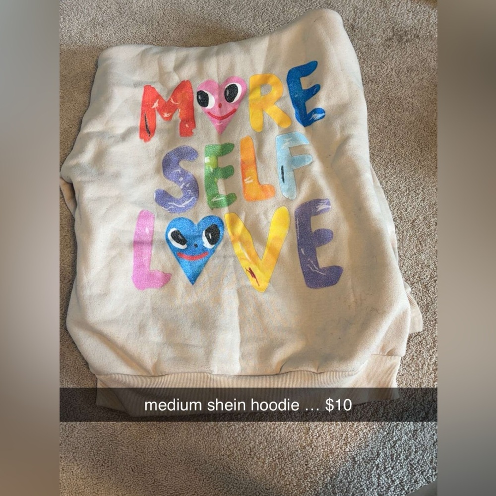 SHEIN Beige Hoodie with Colorful Lettering